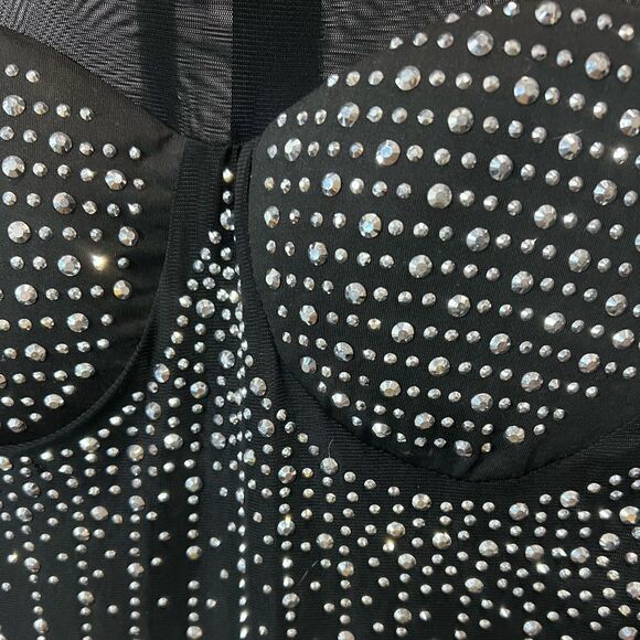 Jumpsuit Embellished W/ Rhinestones Black Mesh Size Medium - Picture 6 of 16